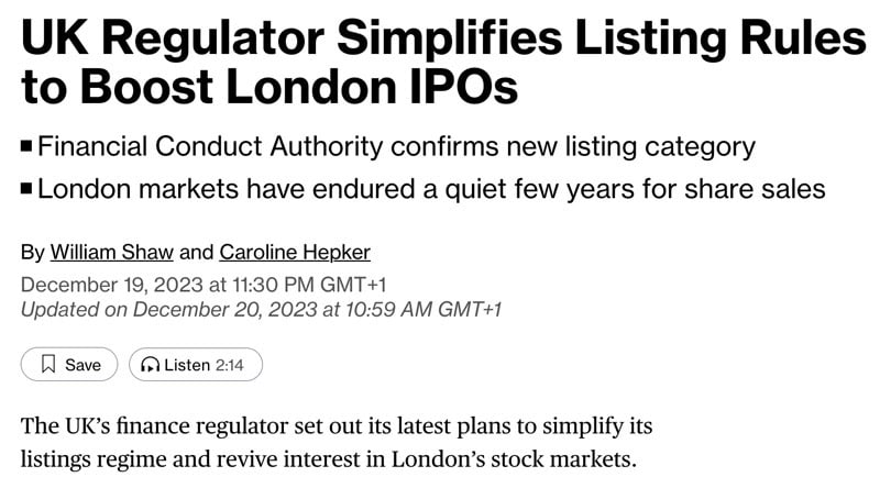 UK regulator simplifies listing rules