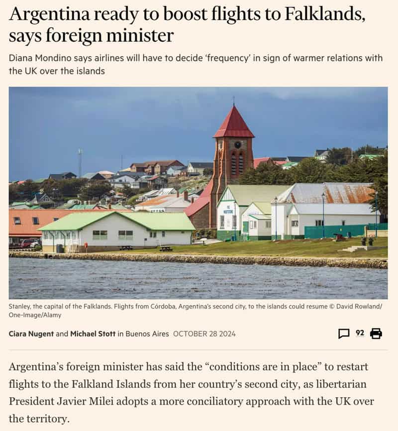 Argentina ready to boost flights to Falklands