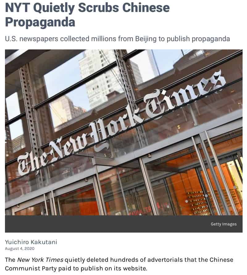 The New York Times quietly scrubs Chinese propaganda