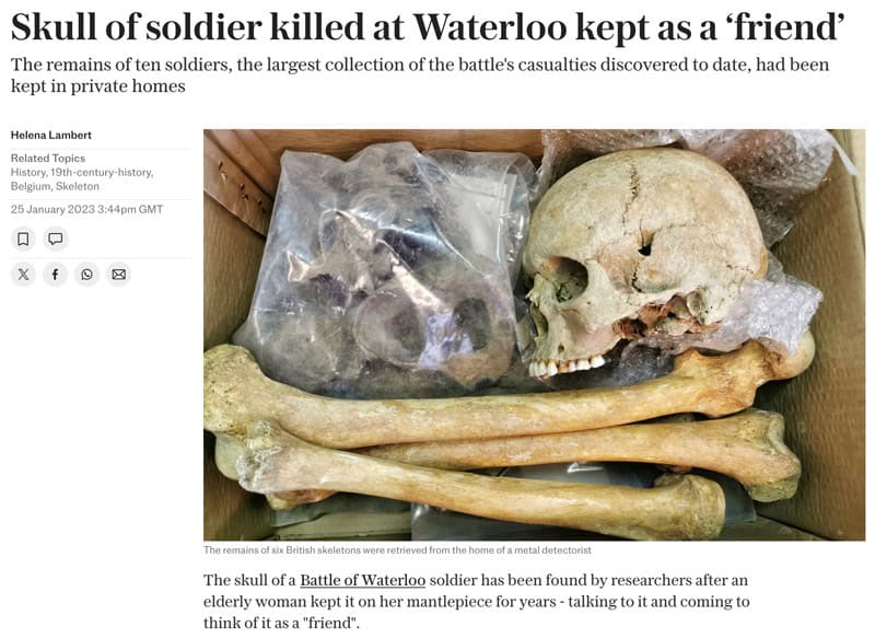 Skull of soldier killed at Waterloo