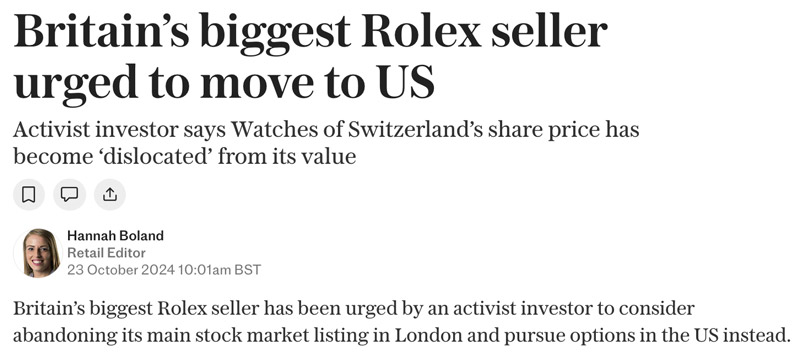 Britain’s biggest Rolex seller urged to move to US 