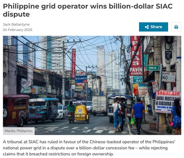 Philippine grid operator wins billion-dollar SIAC dispute