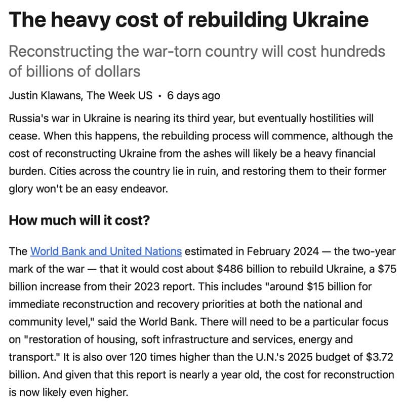 The heavy cost of rebuilding Ukraine