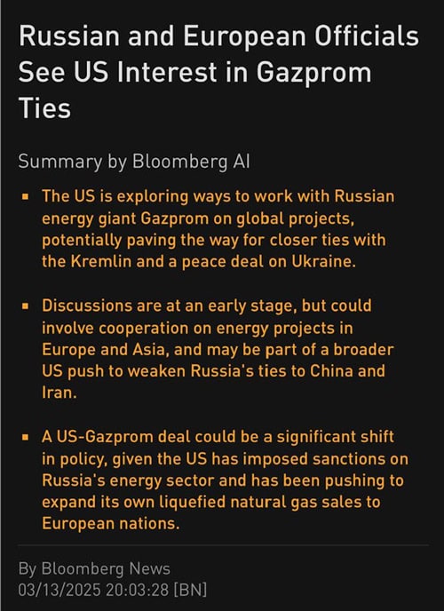 US interest in Gazprom ties